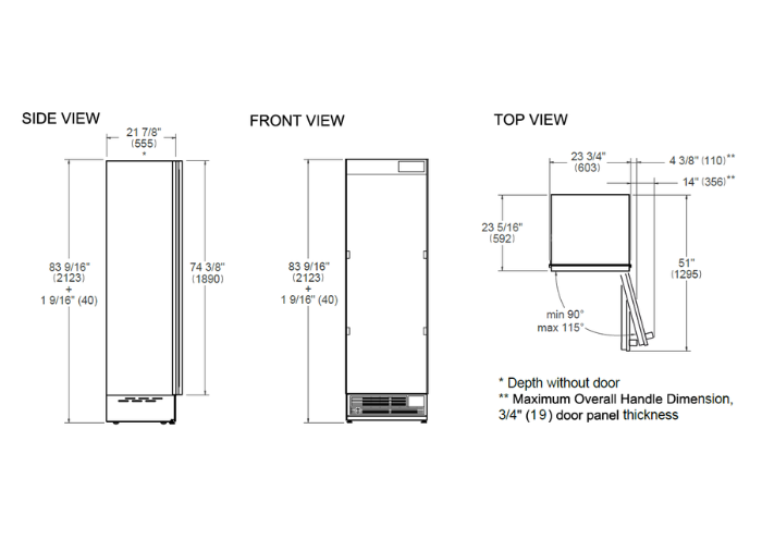 60 cm Built-in Refrigerator Column with internal water dispenser, panel ready reversible door